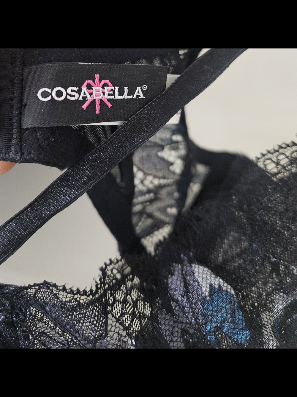 Cosabella Black Lace Underwire Bra with Blue Floral Embroidery - Picture 7 of 13